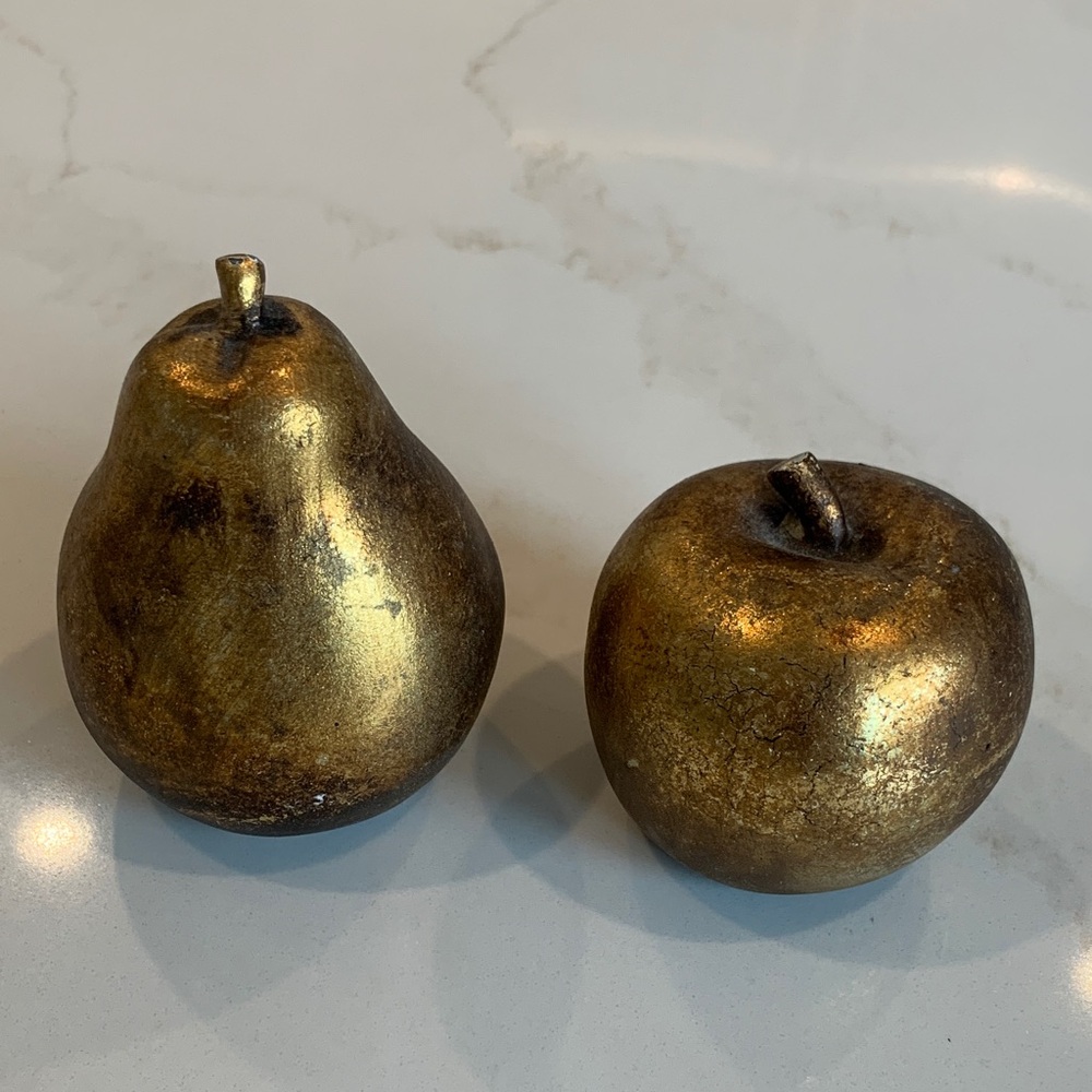Metallic Gold Decorative Pear and Apple Set - Home Accents
